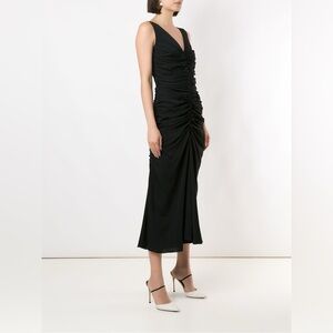 NWT DOLCE & GABBANA Black V-neck Ruched Cocktail Midi Dress